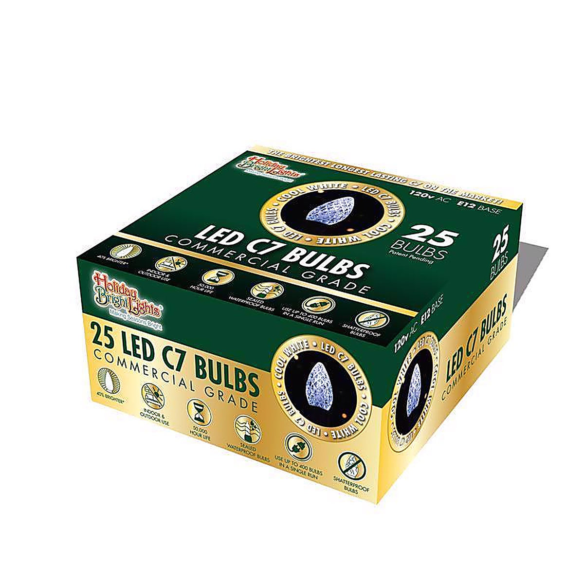 Holiday Bright Lights - BU25LEDFC7-TCWA - LED C7 Cool White 25 count Replacement Christmas Light Bulbs