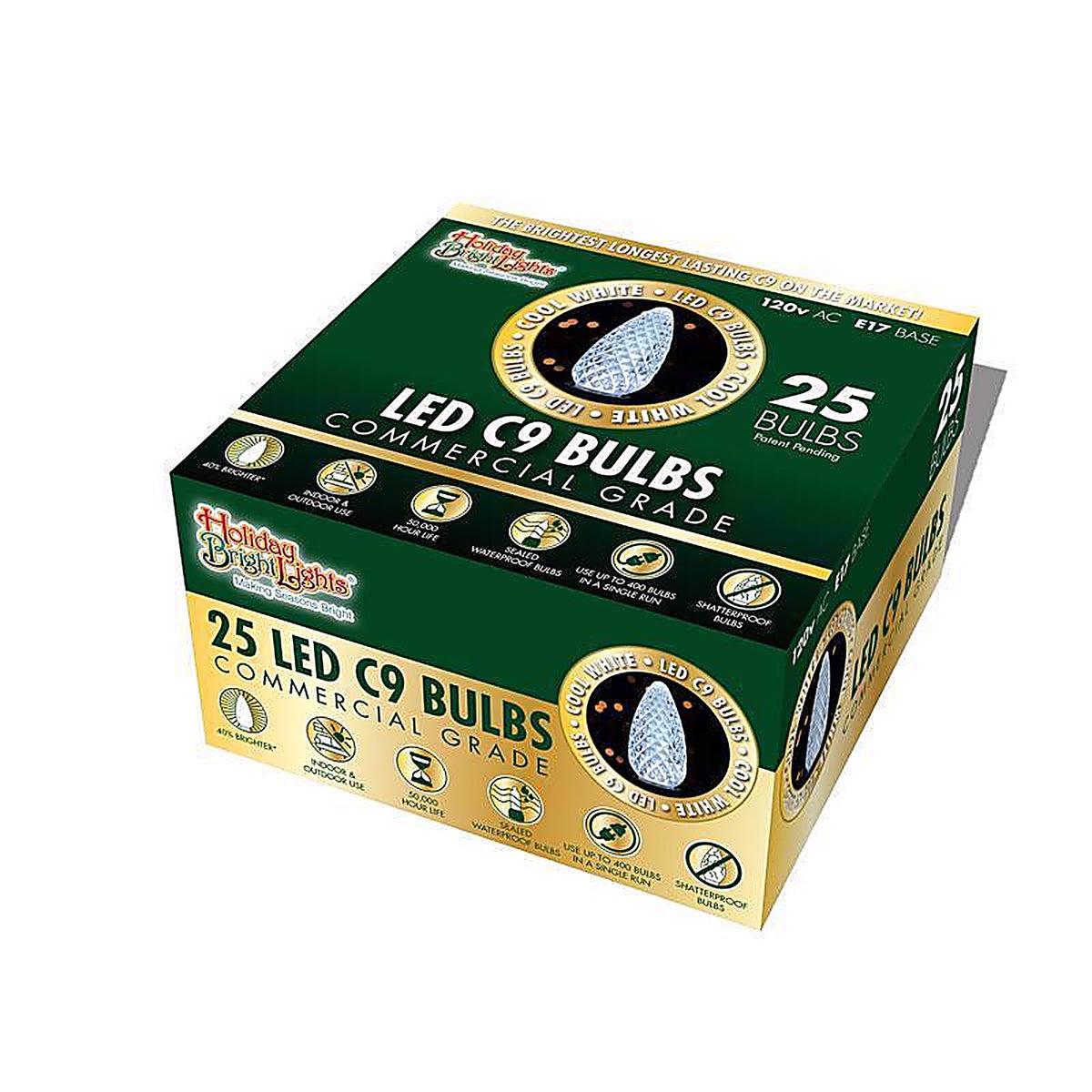 Holiday Bright Lights - BU25LEDFC9-TCWA - LED C9 Cool White 25 count Replacement Christmas Light Bulbs