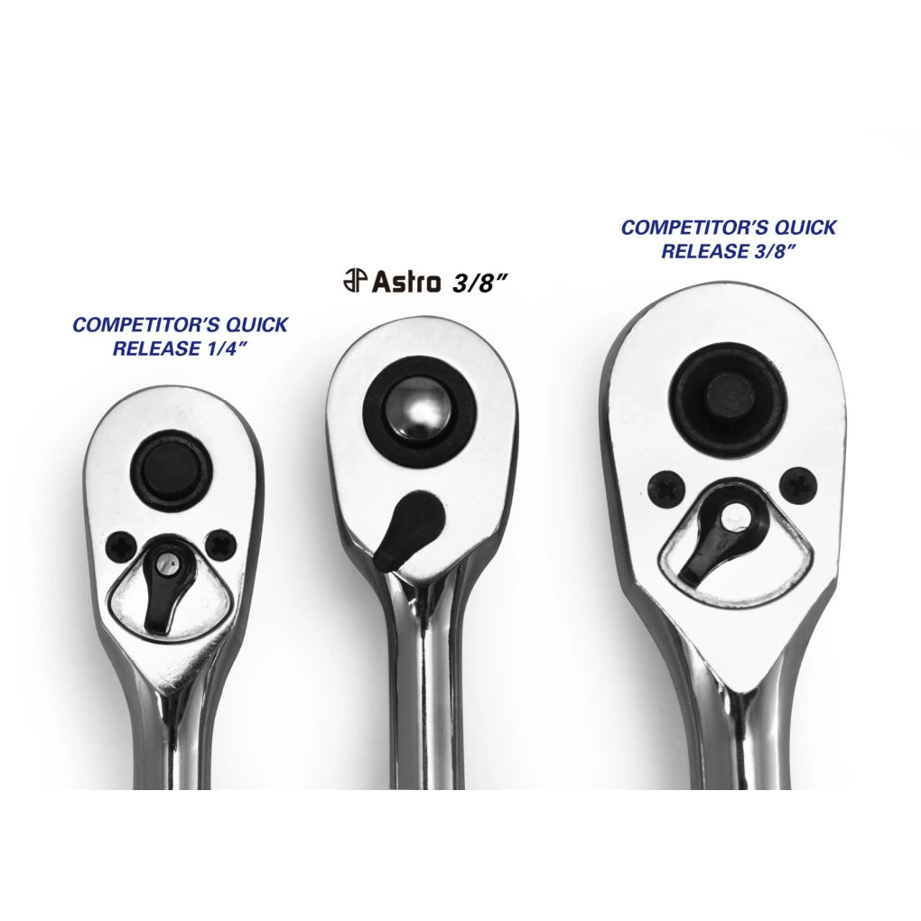 Astro Pneumatic|93812|Long Body Nano Hand Ratchet, 3/8 in Drive, 12 in L Handle, Steel, Polished-Chrome