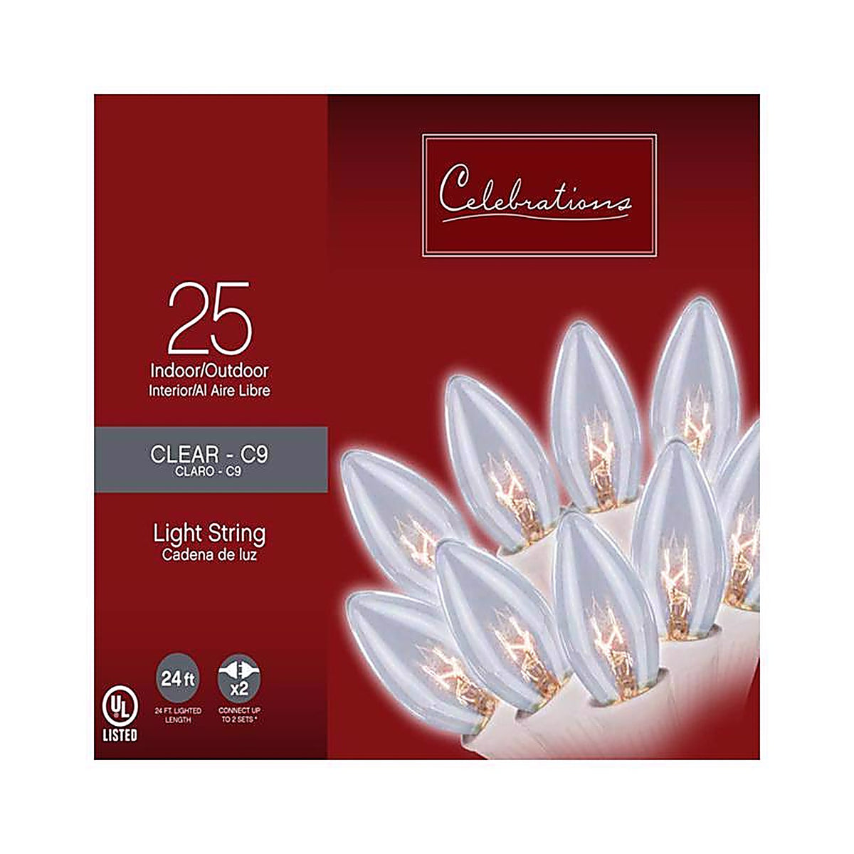 Celebrations - C44G4111 - Incandescent C9 Clear/Warm White 25 count String Christmas Lights 24 ft.