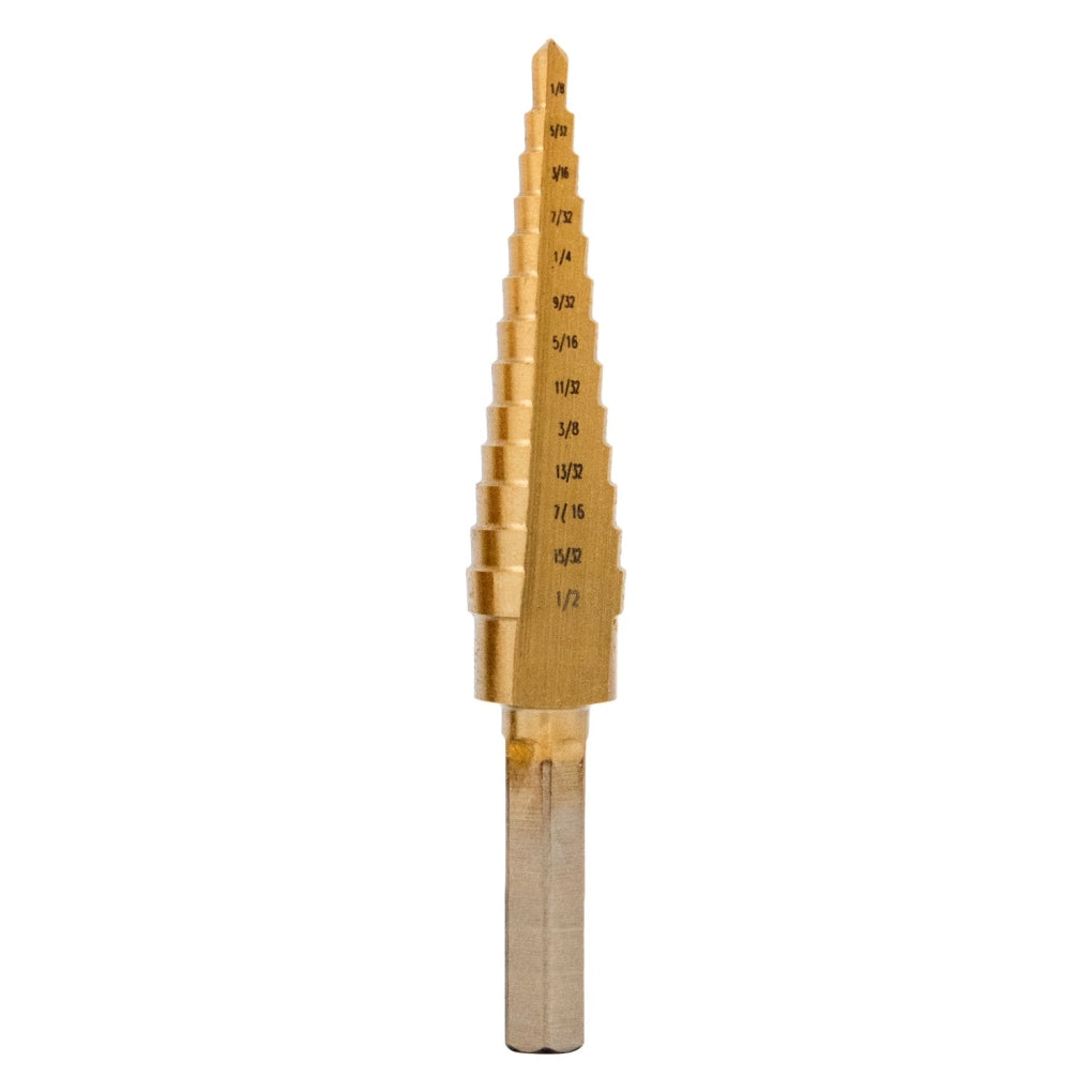 AES|96012|Titanium Coated Step Drill - 1/8 inch to 1/2 inch - 13 sizes, High Speed Steel