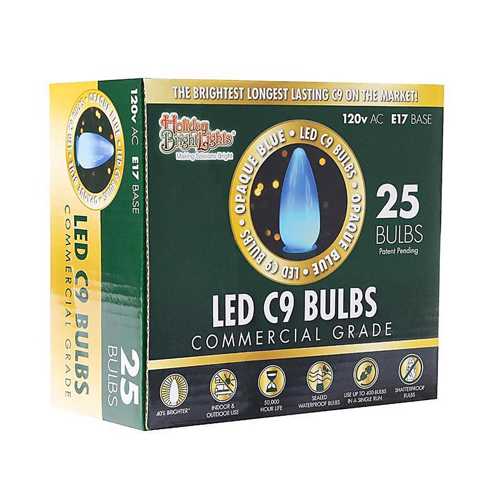 Holiday Bright Lights - BU25LEDSC9-OBLA - LED C9 Blue 25 count Replacement Christmas Light Bulbs