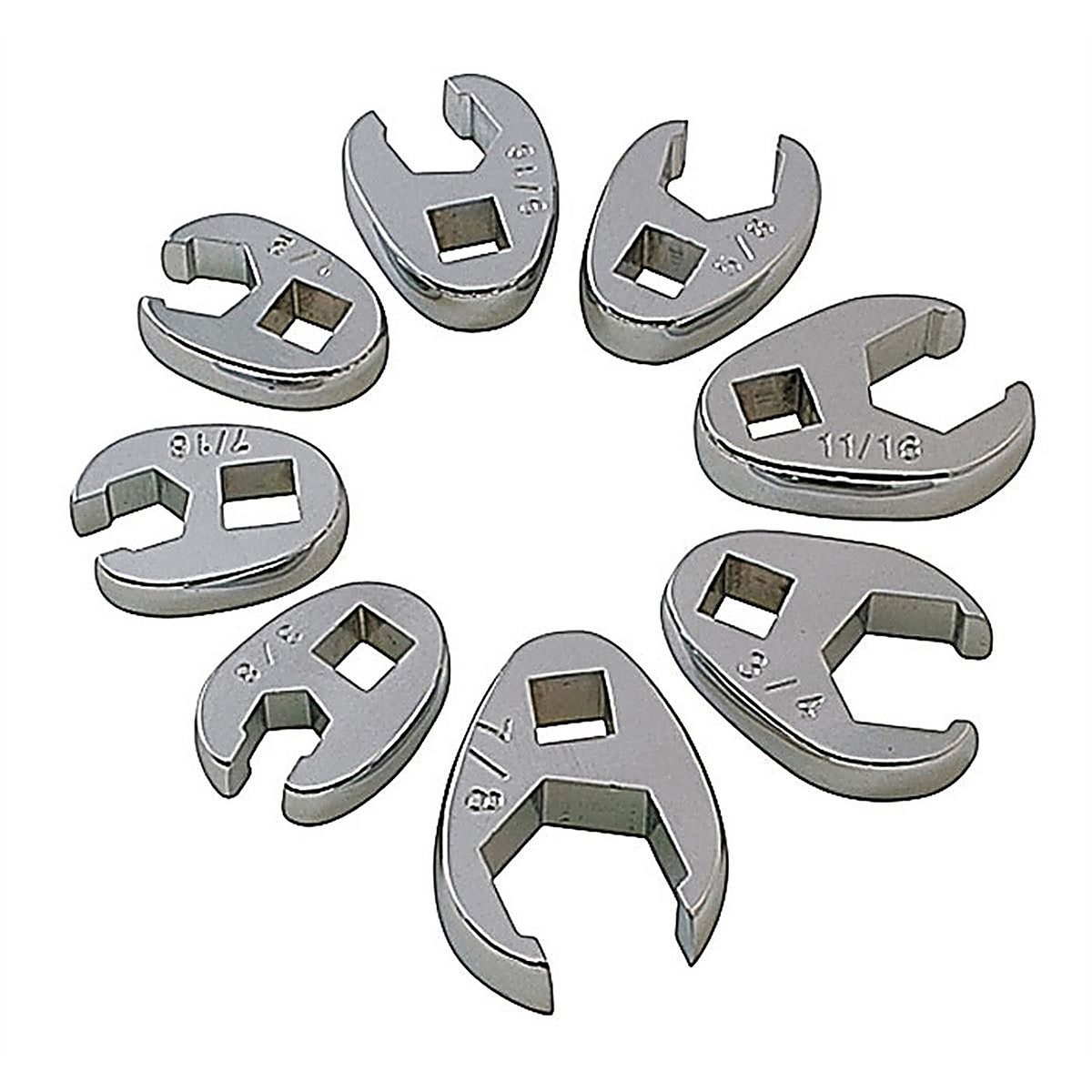 Sunex Tools - 9708 - 3/8 in Drive, Fully Polished SAE Flare Nut Crowfoot Wrench Set, 8 Pc.