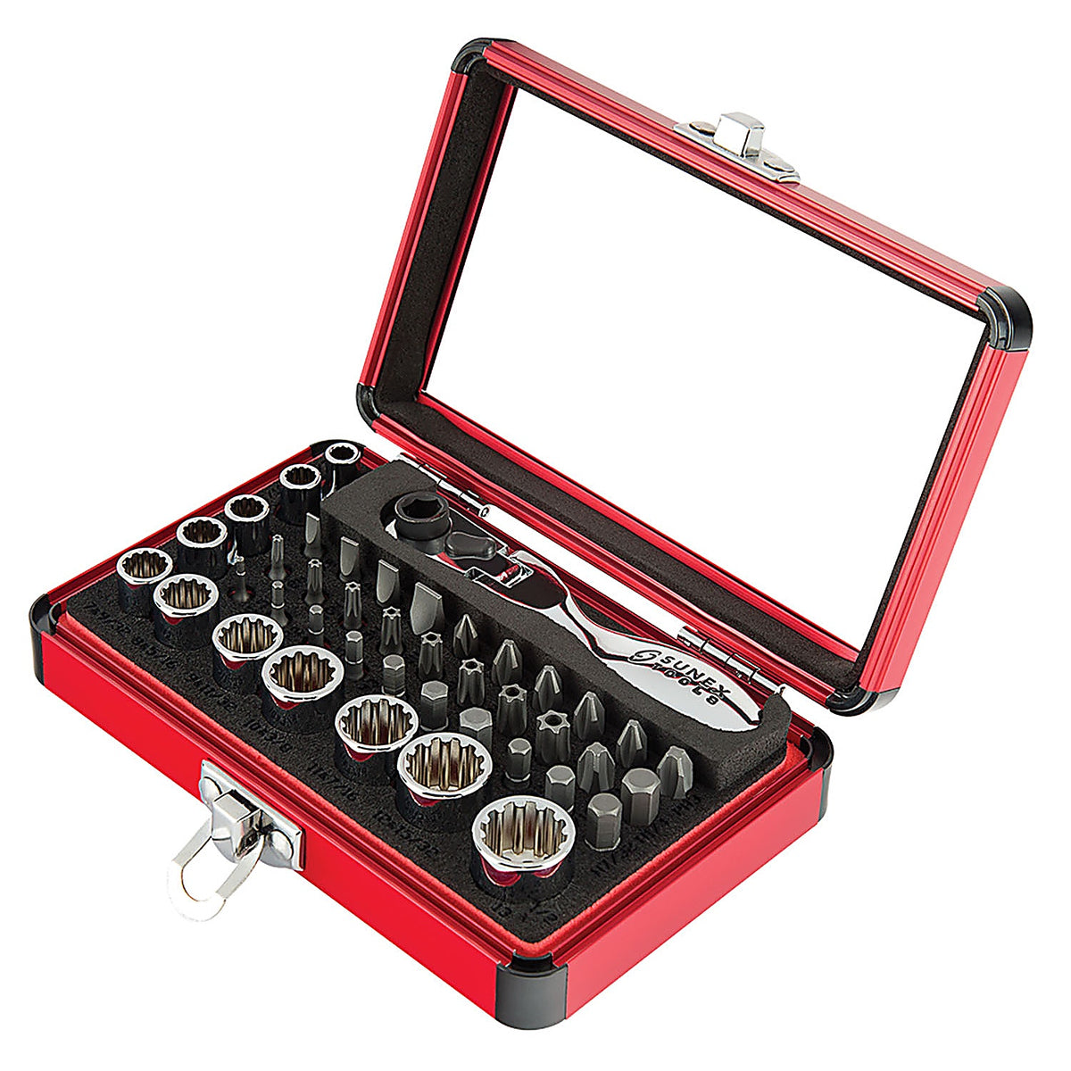 Sunex Tools - 9732 - 44Pc 1/4 in Dr Mini Dual Flex Head Ratchet W/ Socket & Bit Set