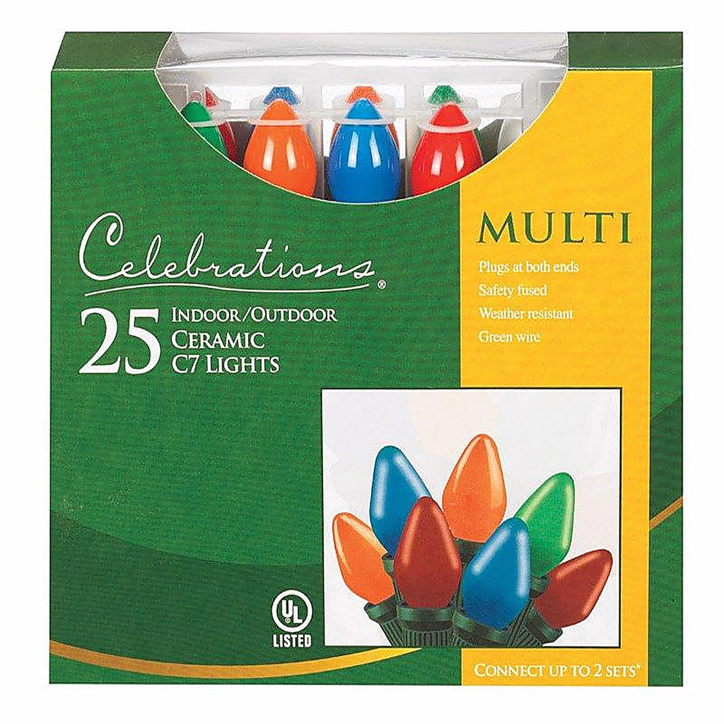 Celebrations - B4BG4211 - Incandescent C7 Multi-color 25 count String Christmas Lights 25 ft.