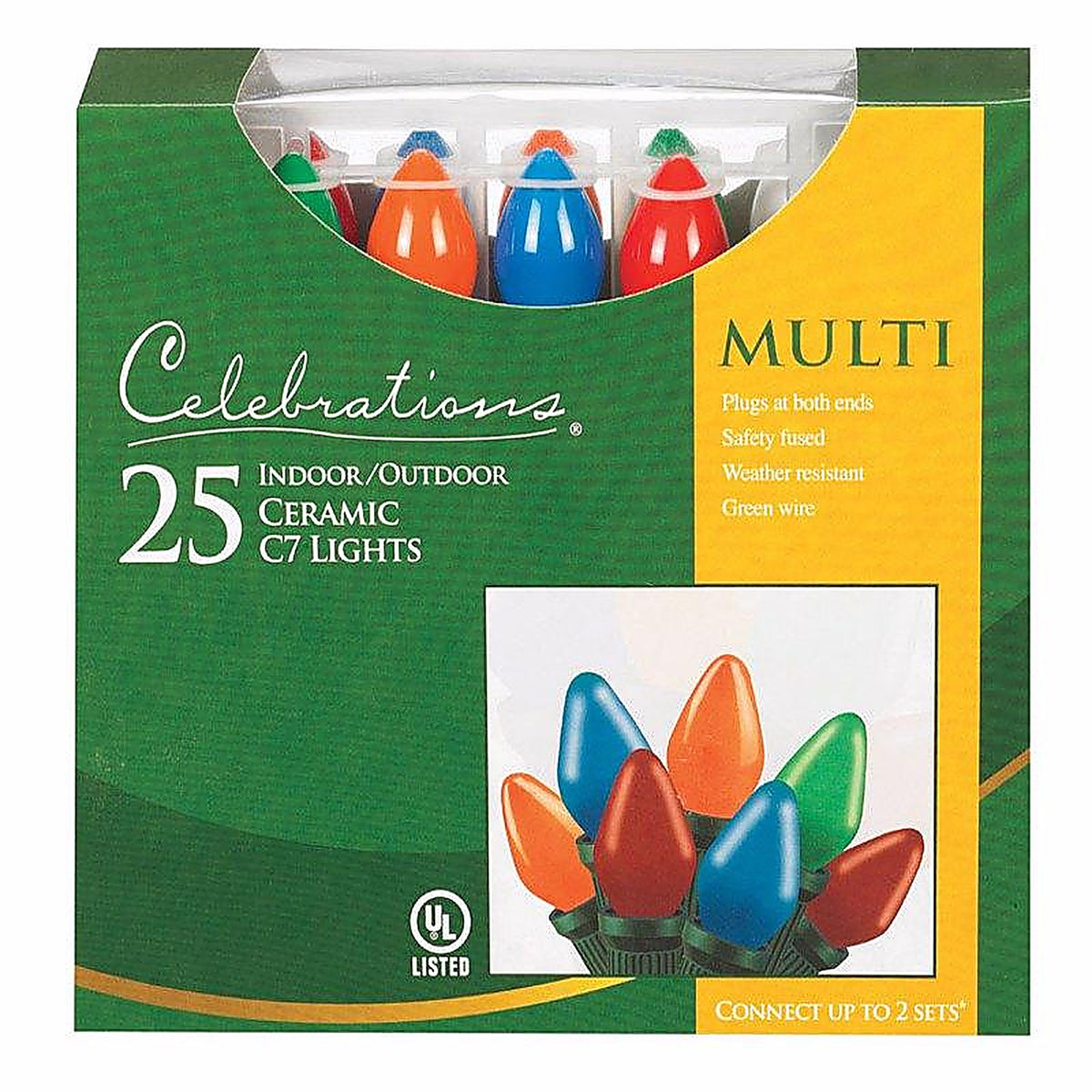 Celebrations - B4BG4211 - Incandescent C7 Multi-color 25 count String Christmas Lights 25 ft.