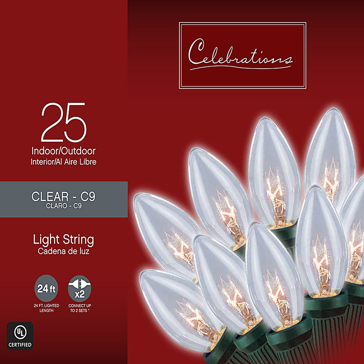 Celebrations - C42G4111 - Incandescent Clear/Warm White 25 count String Christmas Lights 25 ft.