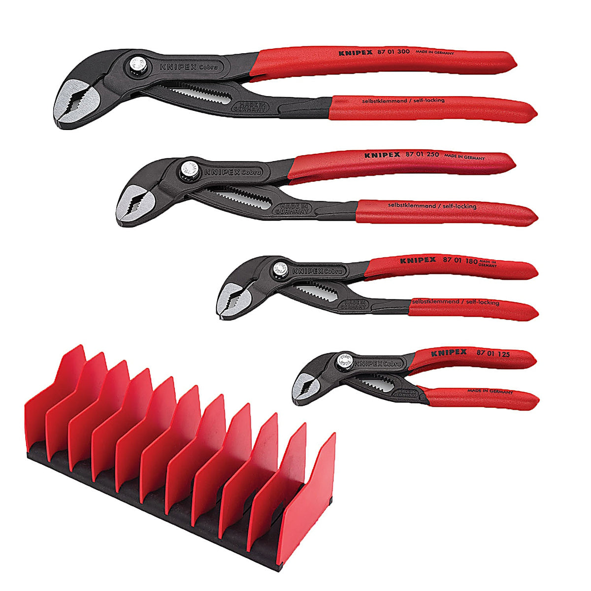 Knipex - 9K0080138US - 4 Piece Cobra Pliers Set - with Free 10 Piece Tool Holder
