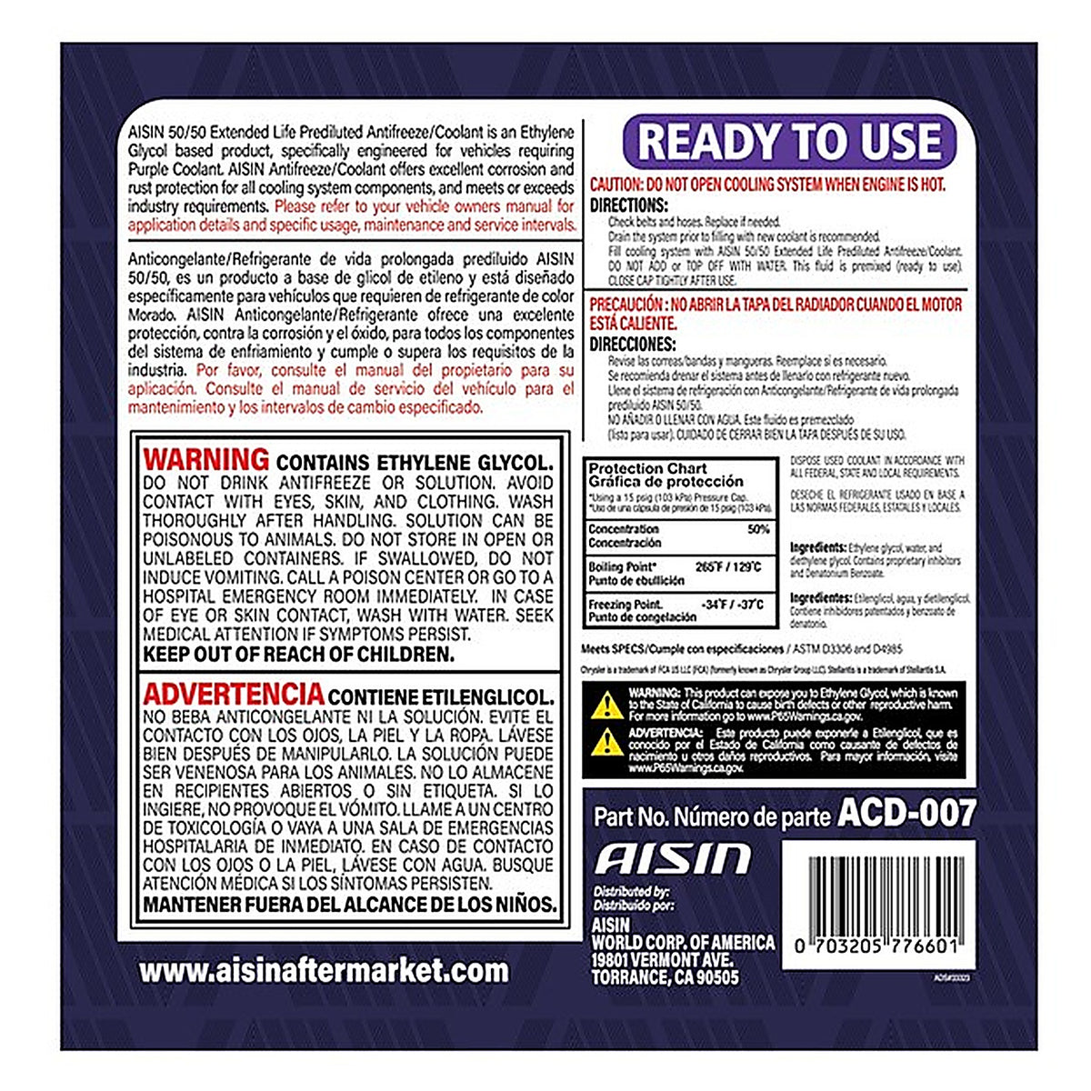 Aisin - ACD-007 - OE Formulated Engine Coolant Antifreeze