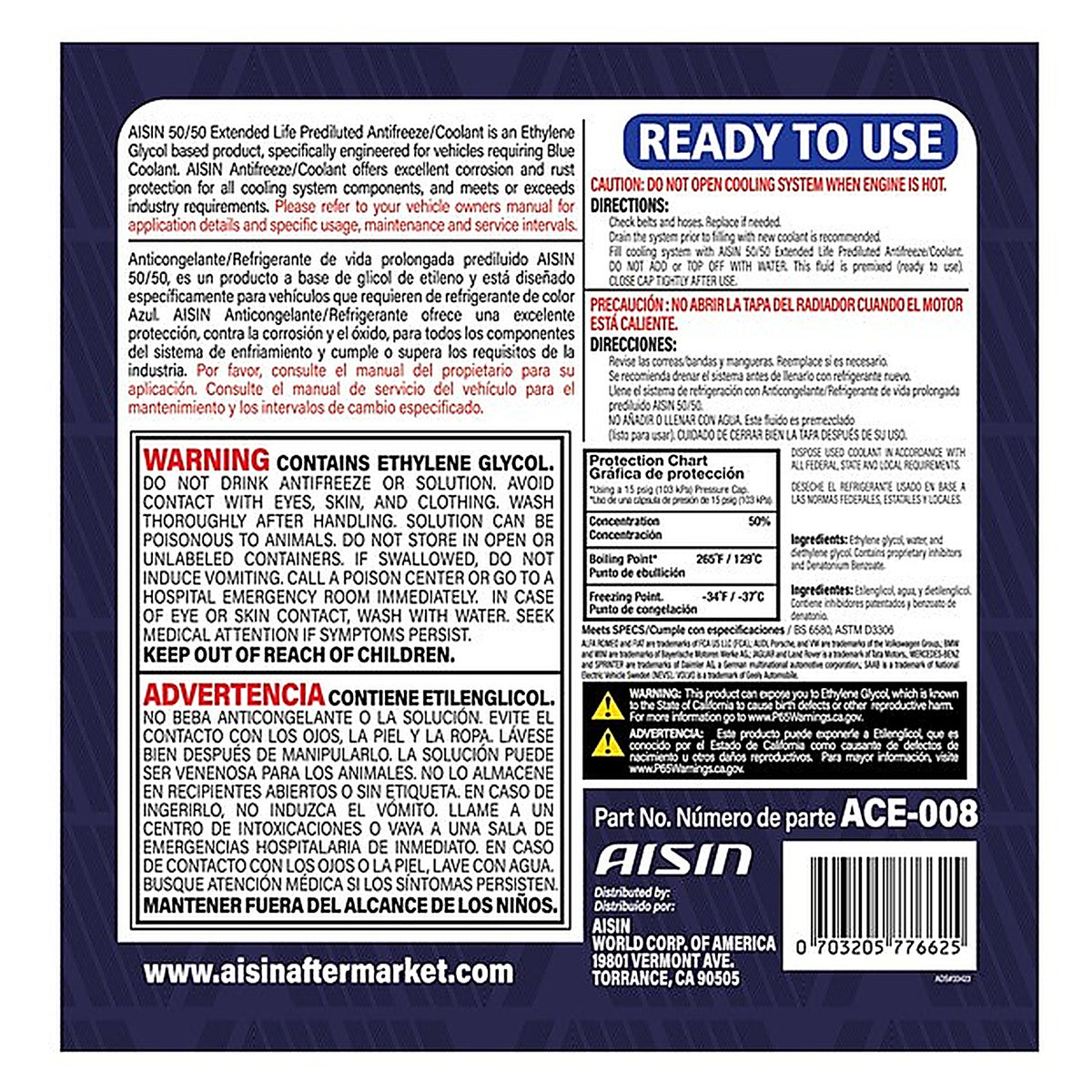 Aisin - ACE-008 - OE Formulated Engine Coolant Antifreeze