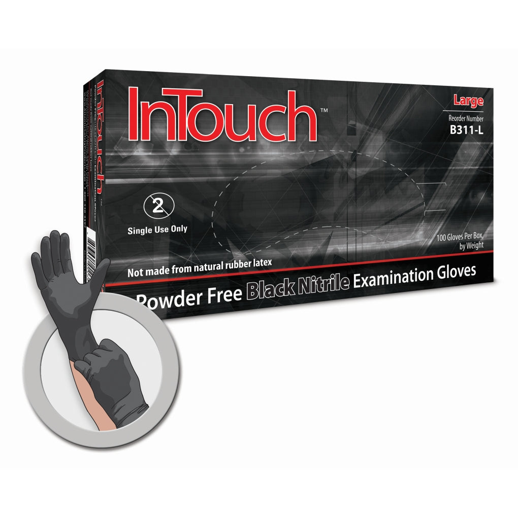 Atlantic Safety Products - B311-M - InTouch Black Nitrile Exam Gloves - Medium - 100/Pack