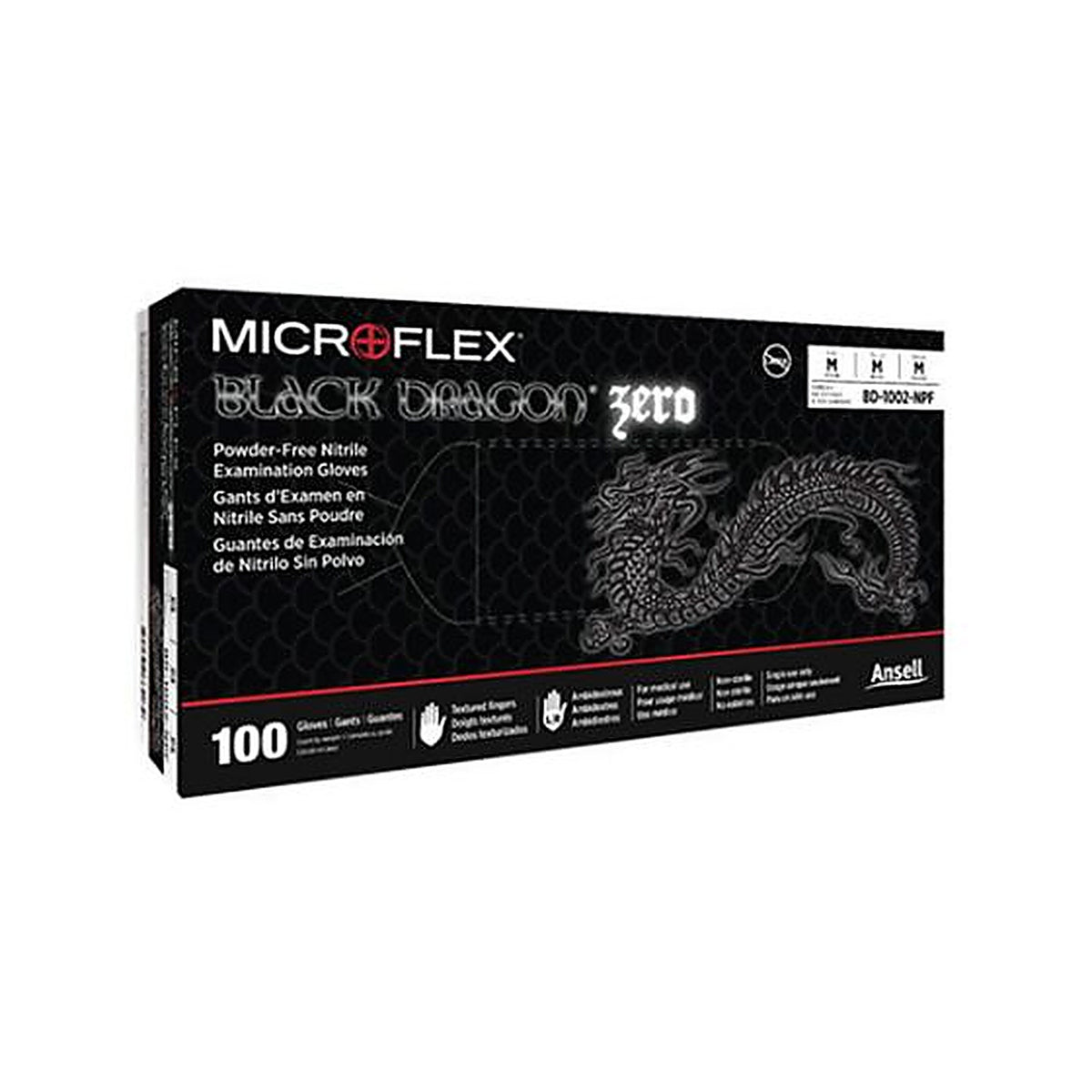Microflex - BD1001NPF - Black Dragon Zero General Purpose Disposable Exam Gloves, Small, Nitrile, Black