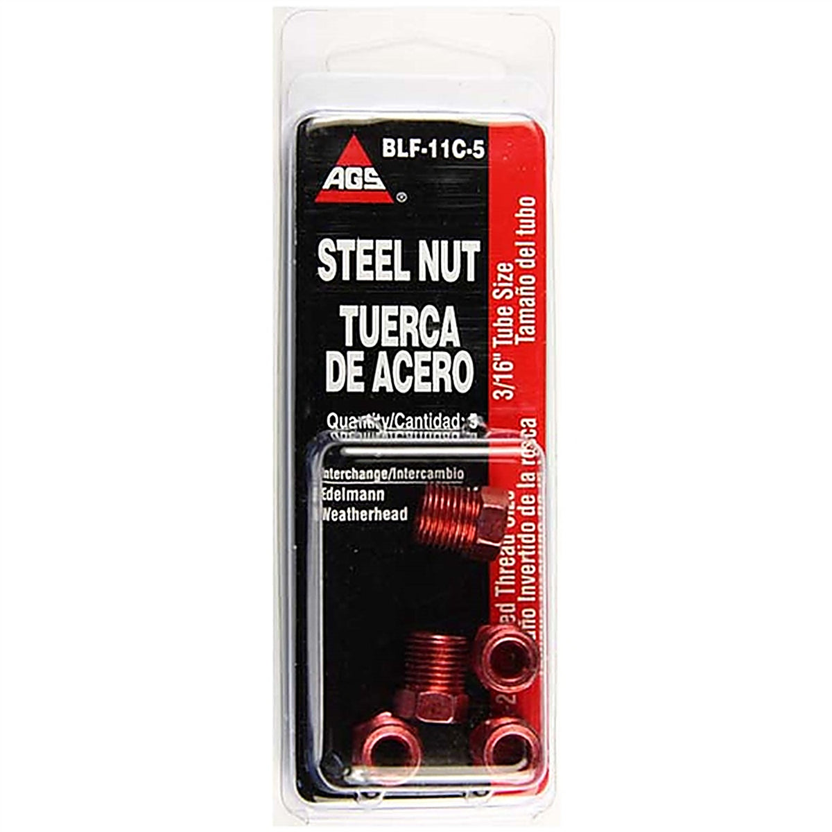 AGS - BLF-11C-5 - Steel Tube Nut, 3/16 (7/16-24 Inverted), 5/Card