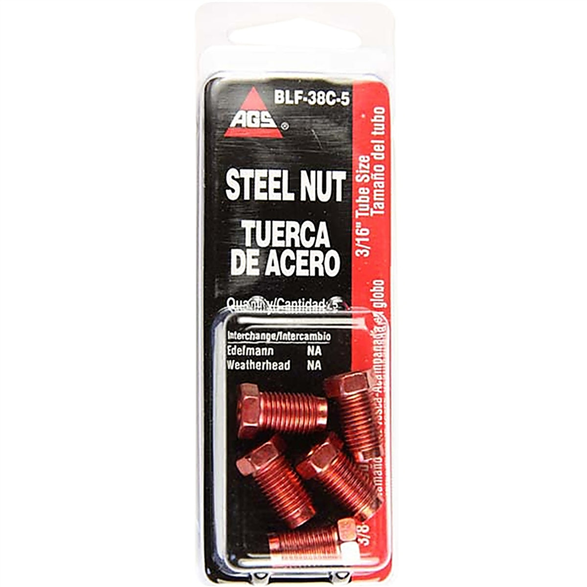AGS - BLF-38C-5 - Steel Tube Nut, 3/16 (3/8-24 Bubble), 5/Card