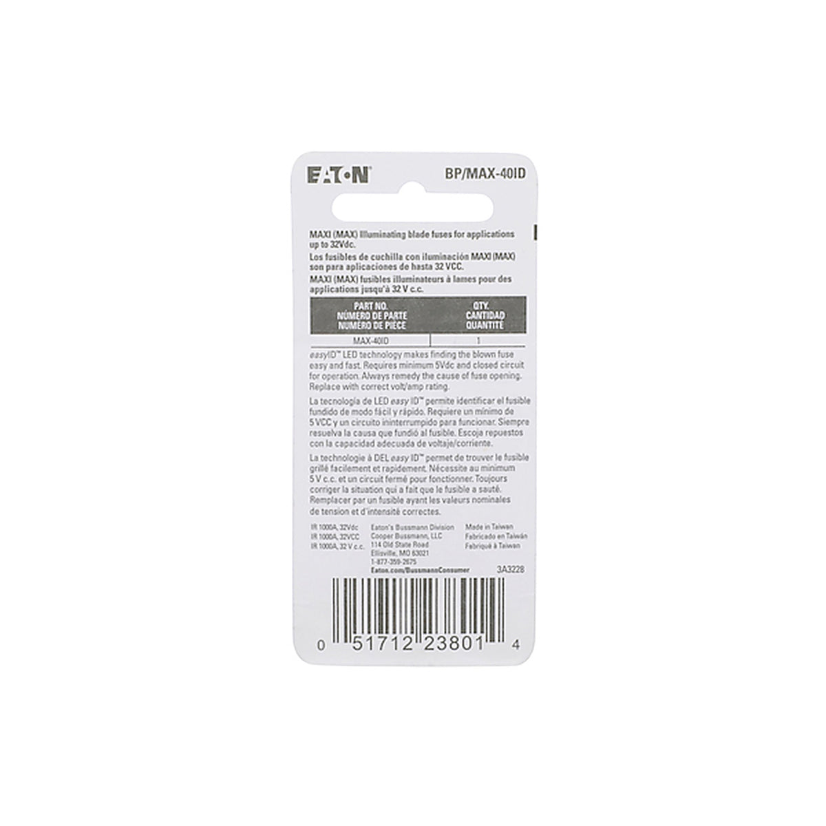 Bussman - BPMAX40ID - Eaton Bussmann Series Max Easyid 40A Maxi Fuse