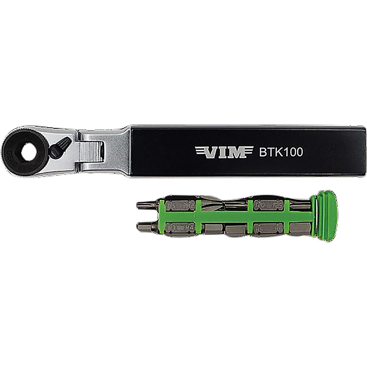 VIM Tools - BTK100 - Bicycle Tool Kit - Indexing Flex Head 1/4 ft Bit Ratchet and 4 Double Ended Bits