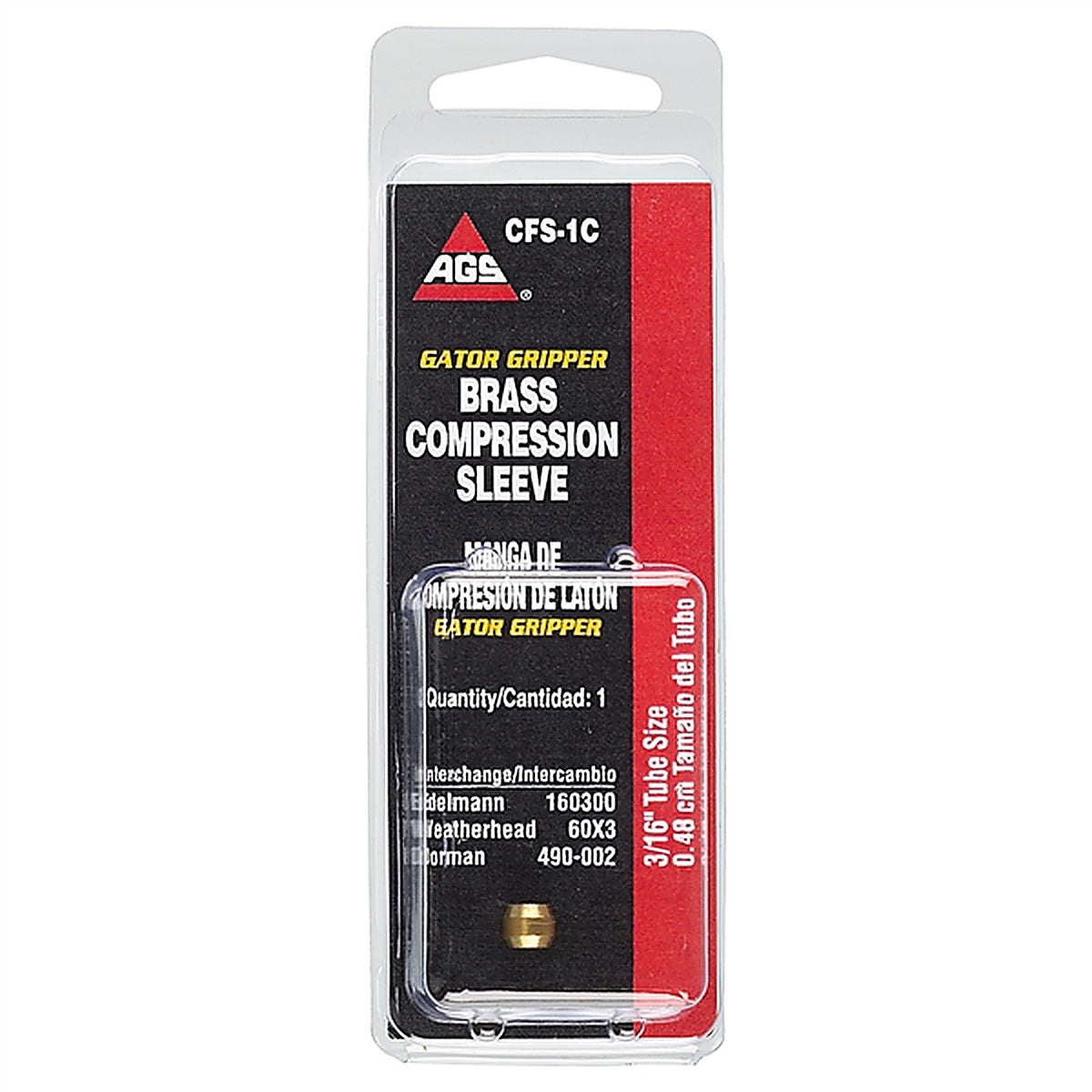 AGS - CFS-1B - Brass Compression Sleeve, 3/16 Tube, 1/Bag