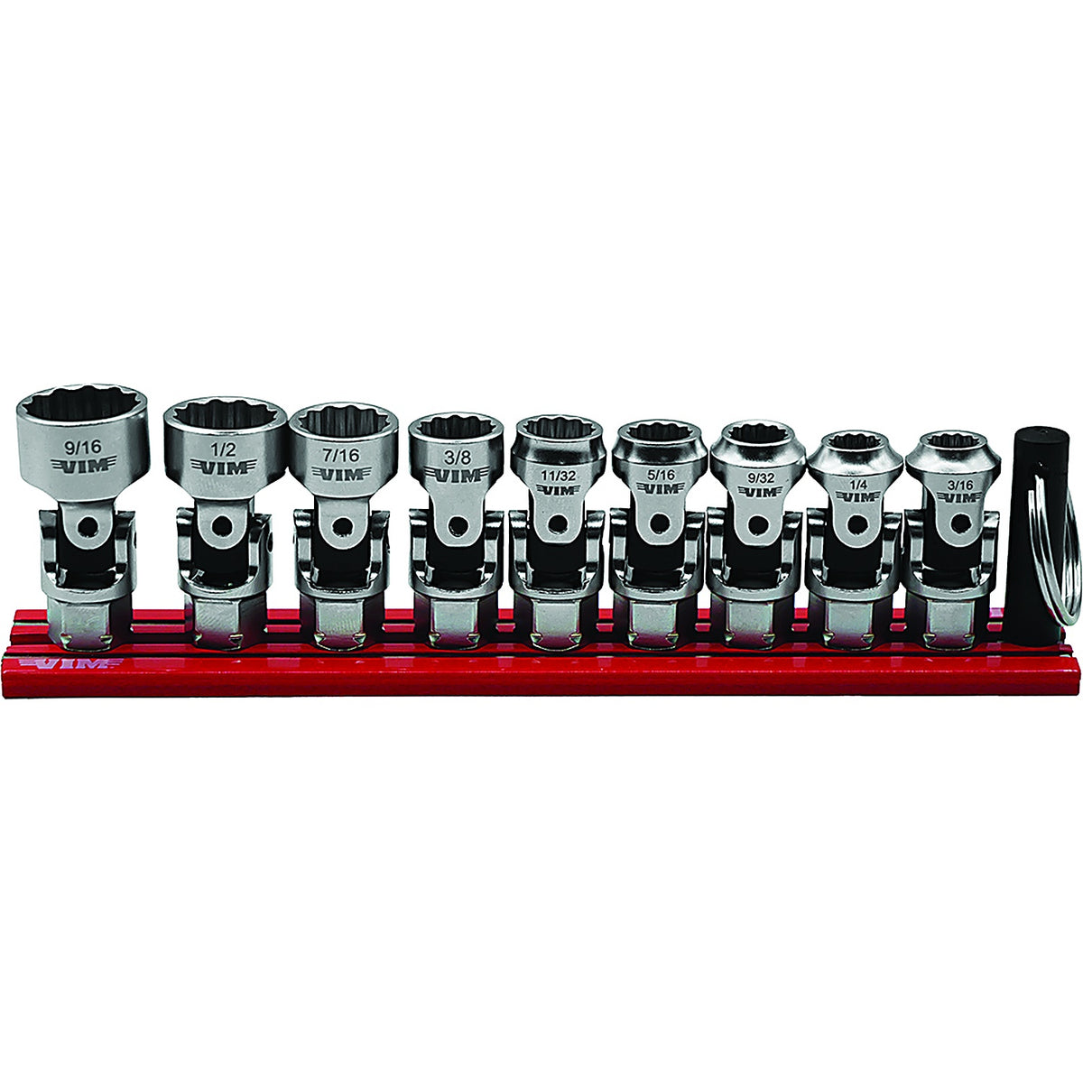 VIM Tools - DDSUJ400 - 9Pc Dual Drive and Spring Loaded Stubby Universal Socket Set - SAE 12-Point