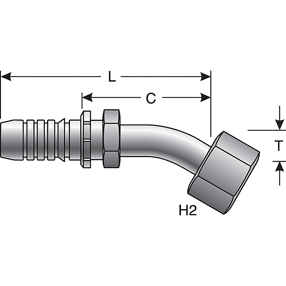 Gates - G20234-0606 - Female Flat-Face O-Ring Swivel - 45 Bent Tube