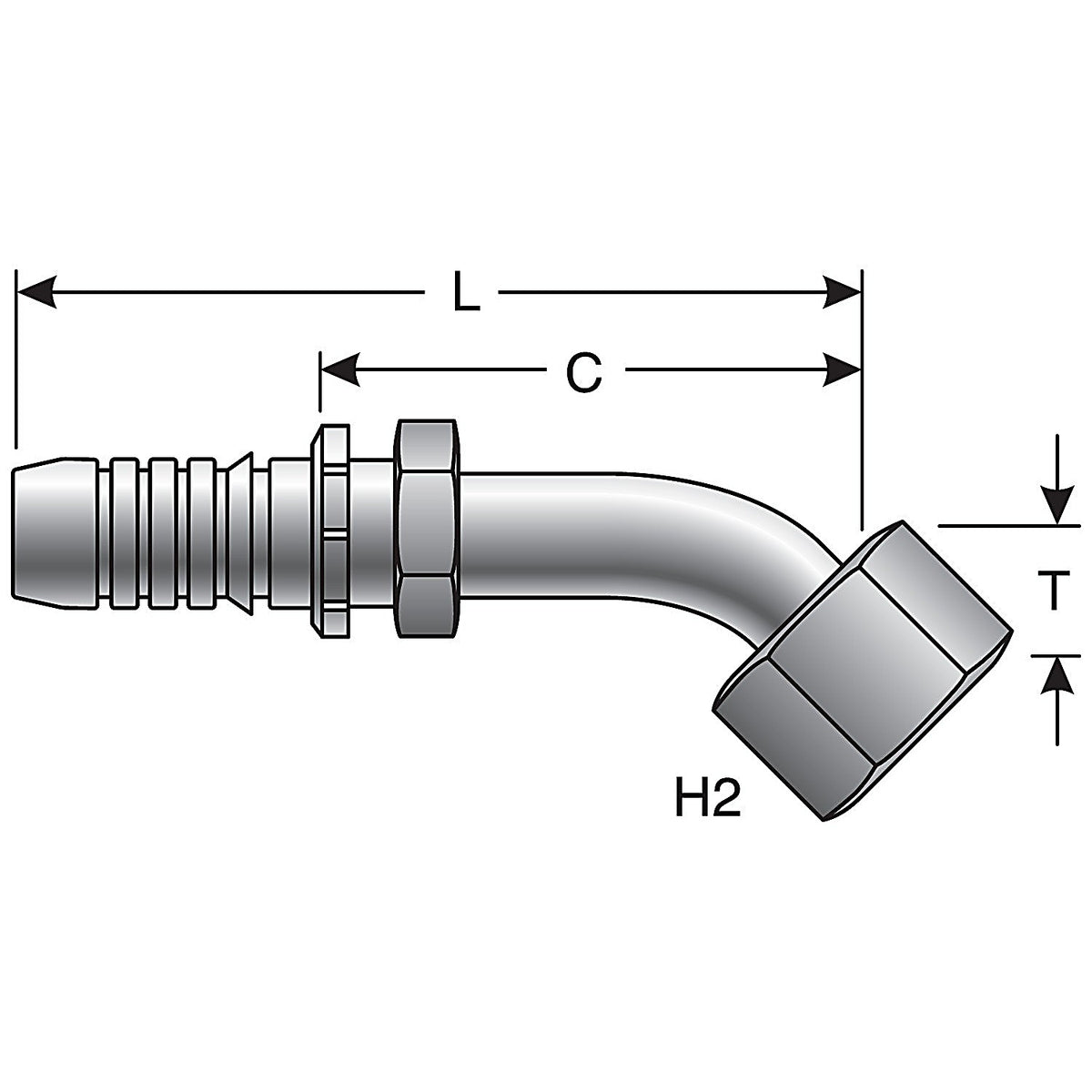 Gates - G20234-1616T - Female Flat-Face O-Ring Swvl-45 Bent Tube-TuffCoat Xtreme Plating