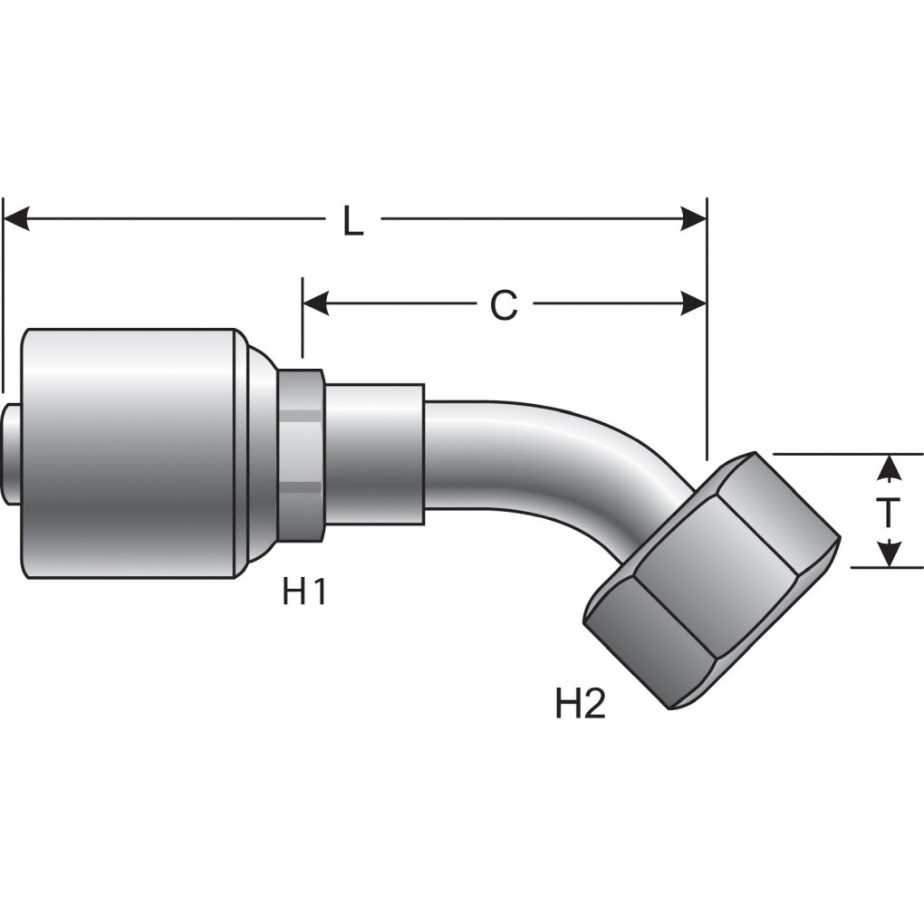 Gates - G25235-1616 - MegaCrimp Couplings Female Flat-Face O-Ring Swivel - 45 Short