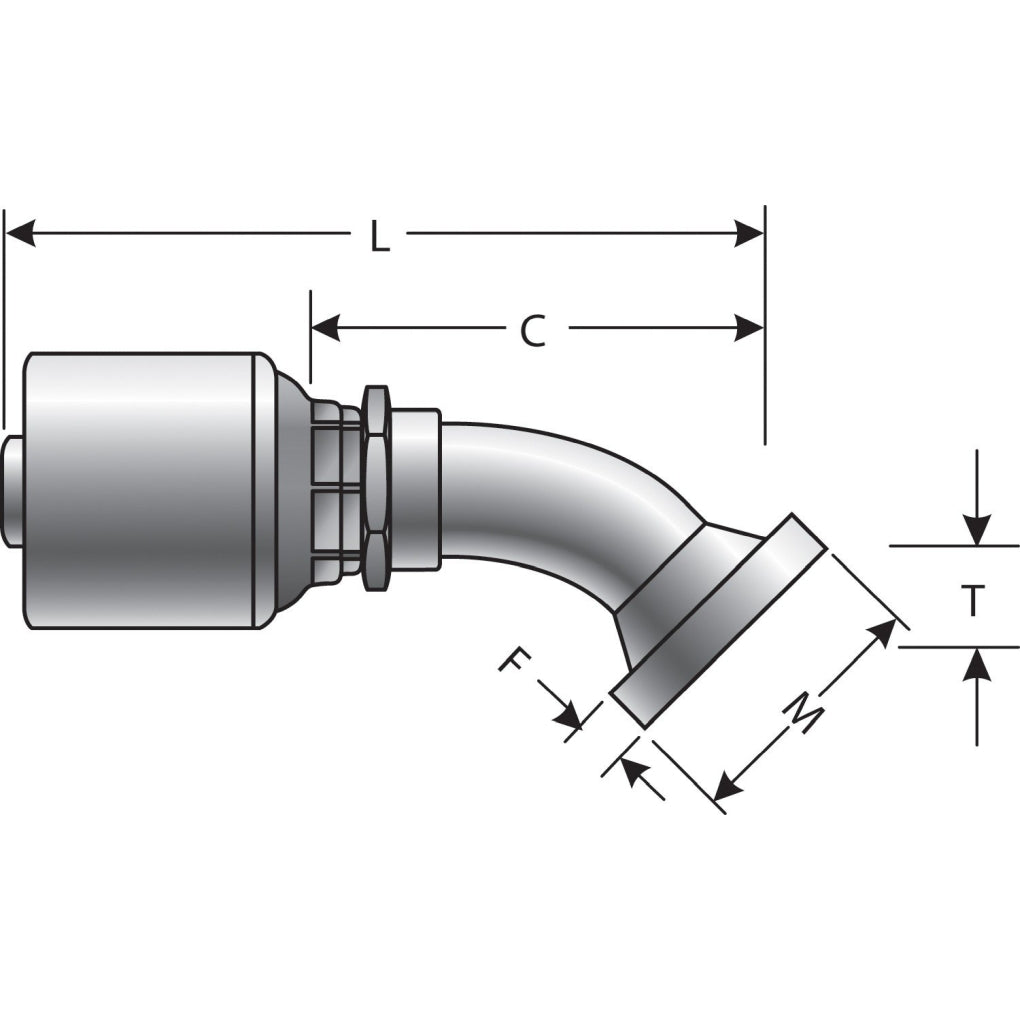 Gates - G25307-0812 - MegaCrimp Couplings Code 61 O-Ring Flange - 45 Bent Tube
