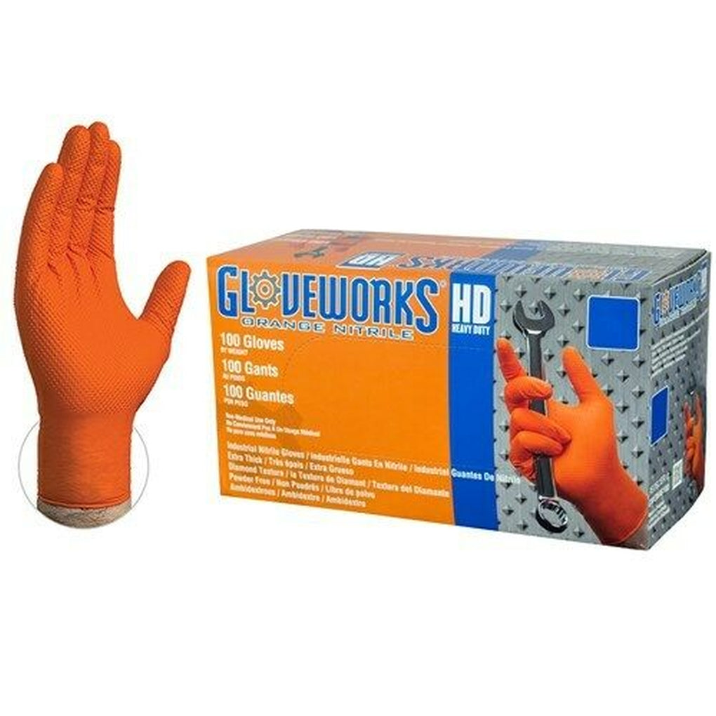 AMMEX - GWON46100 - HD Orange Nitrile Diamond Texture Industrial Powder-Free 8 Mil - Large - 100/Pack