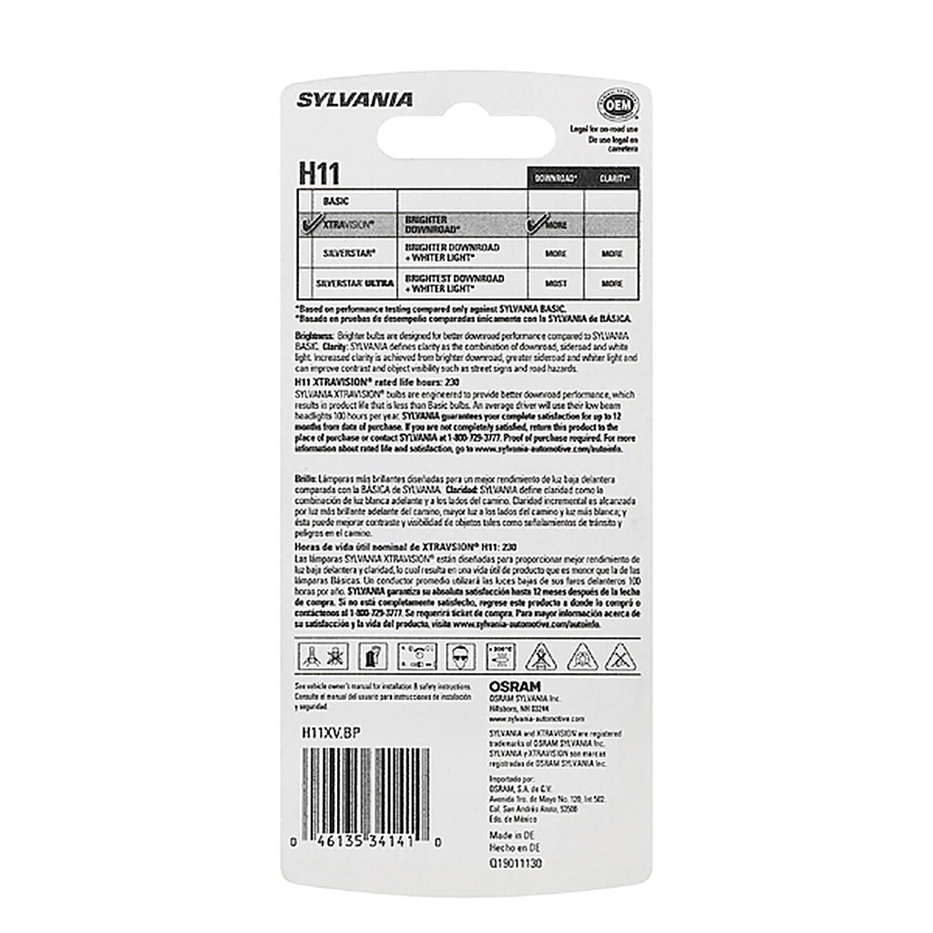 Sylvania - H11XVBP - H11 Xtravision Halogen Headlight Bulb, 1 Pack