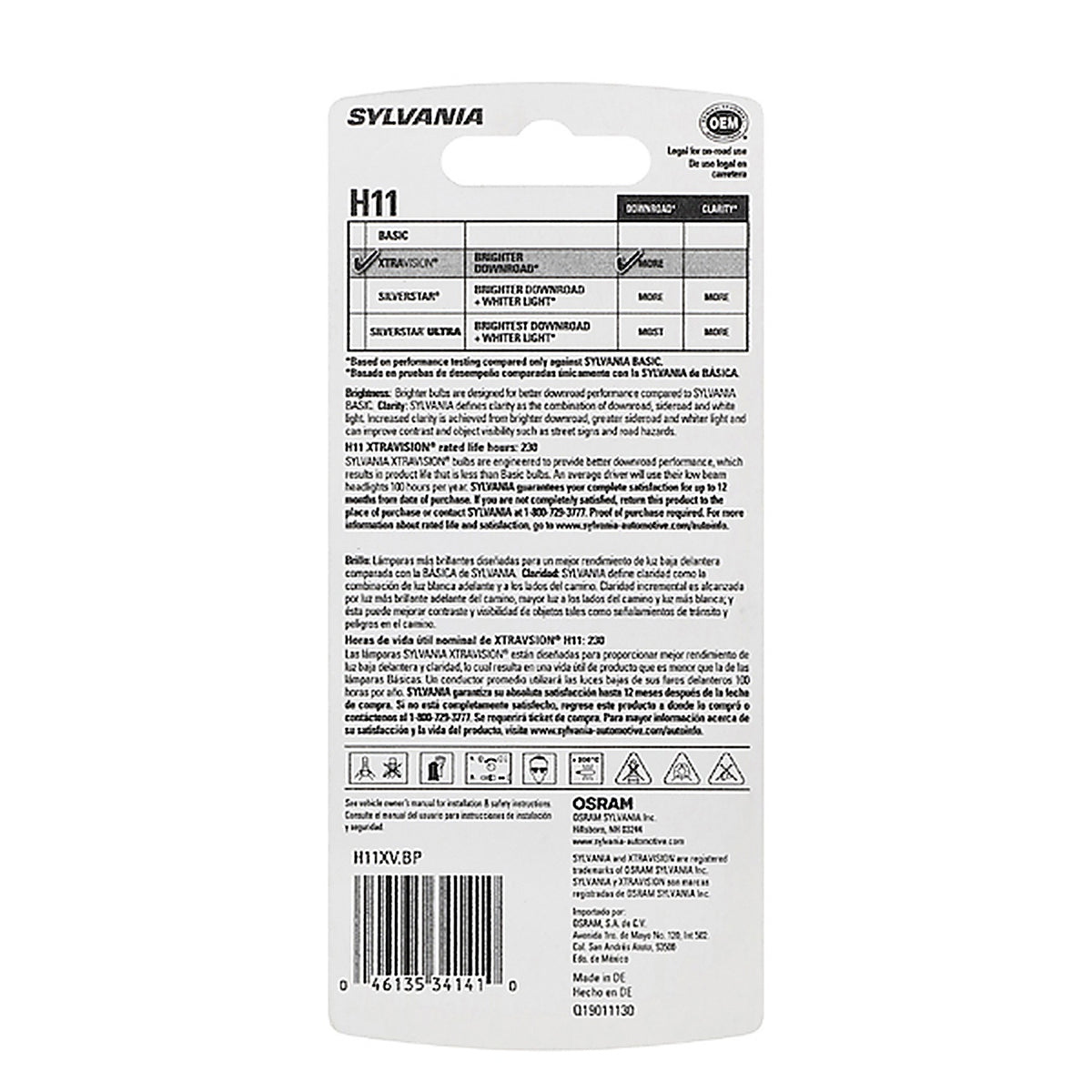 Sylvania - H11XVBP - H11 Xtravision Halogen Headlight Bulb, 1 Pack