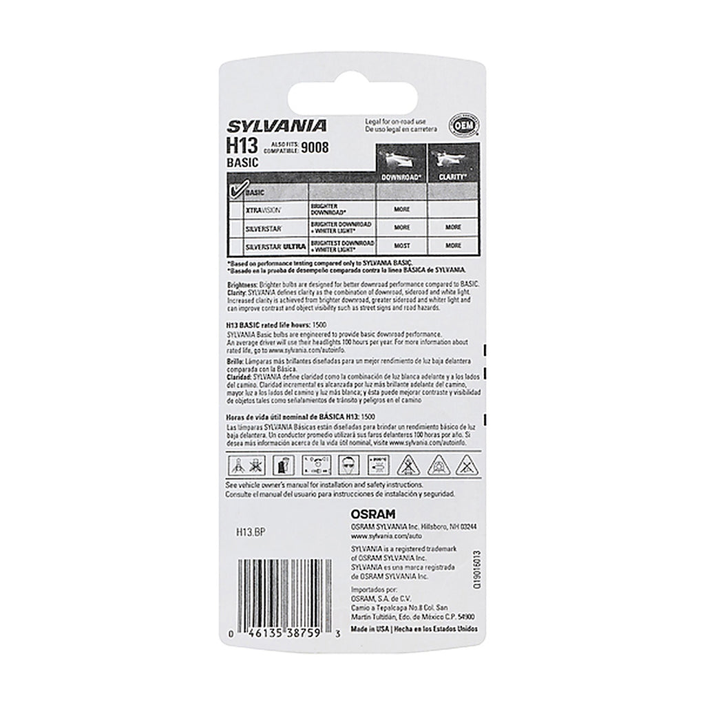 Sylvania - H13BP - H13 Basic Halogen Headlight Bulb, 1 Pack