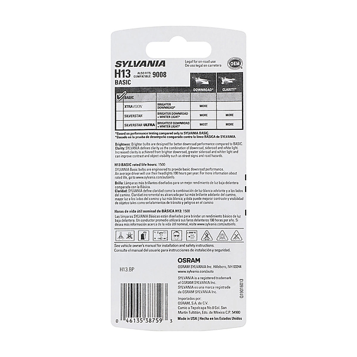 Sylvania - H13BP - H13 Basic Halogen Headlight Bulb, 1 Pack