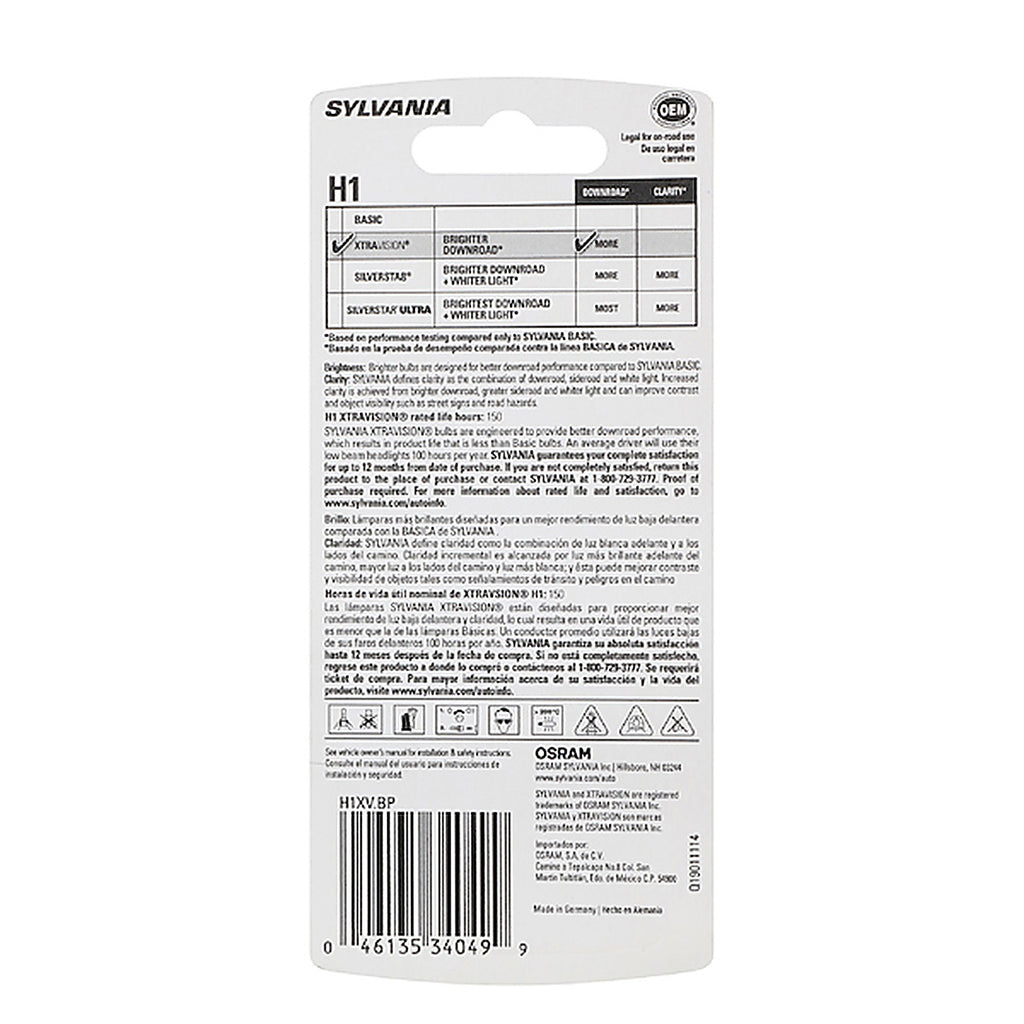 Sylvania - H1XVBP - H1 Xtravision Halogen Headlight Bulb, 1 Pack