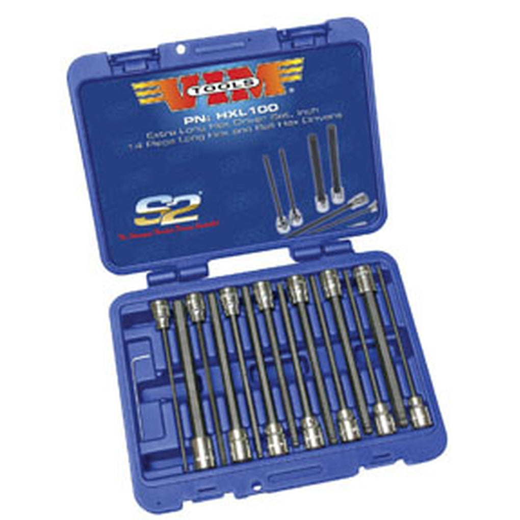 VIM Tools - HXL100-03 - Hex Extra Long Driver Set 14 pieces 7 pc. Ball Hex & 7 Piece Hex, SAE