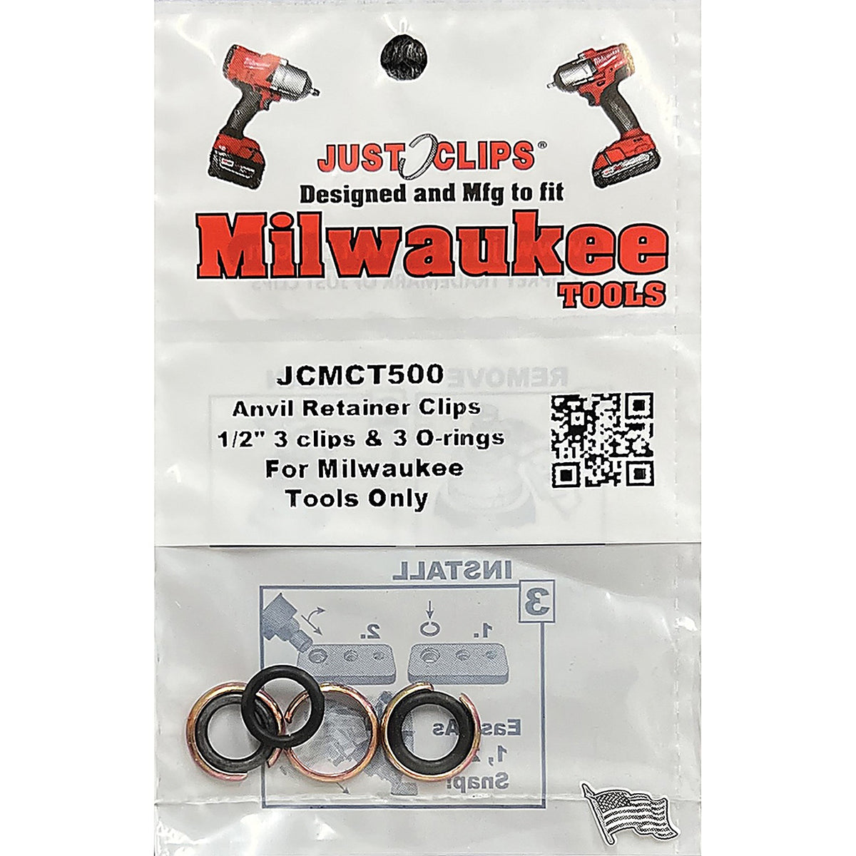 Just Clips - JCMCT50010 - 10 Pack of 1/2 Inch Milwaukee Style Clips & O-Rings, Each Pack Has 3 Snap Rings & O-Rings