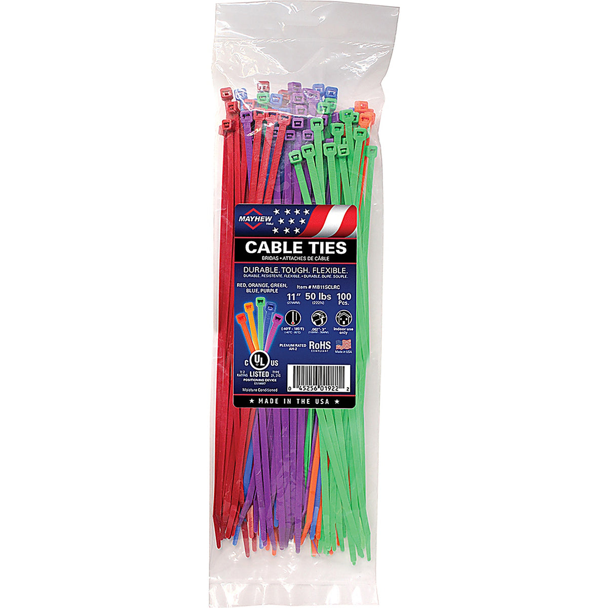 Mayhew - MB11SCLRC - Tools 11 Inch 50 lb Color Assortment Cable Tie