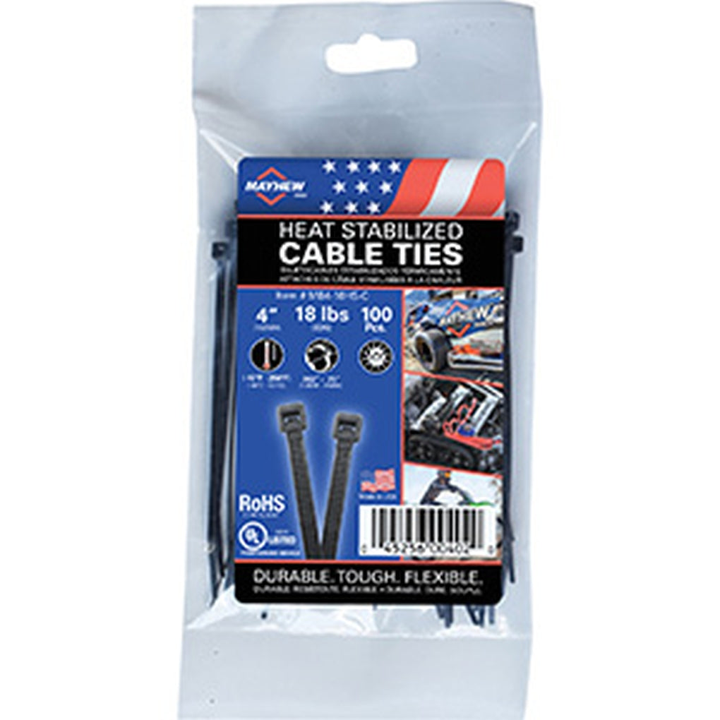 Mayhew - MB4-18HS-C - 4in 18 Lbs Heat Stabilized Cable Ties - 100/Bag