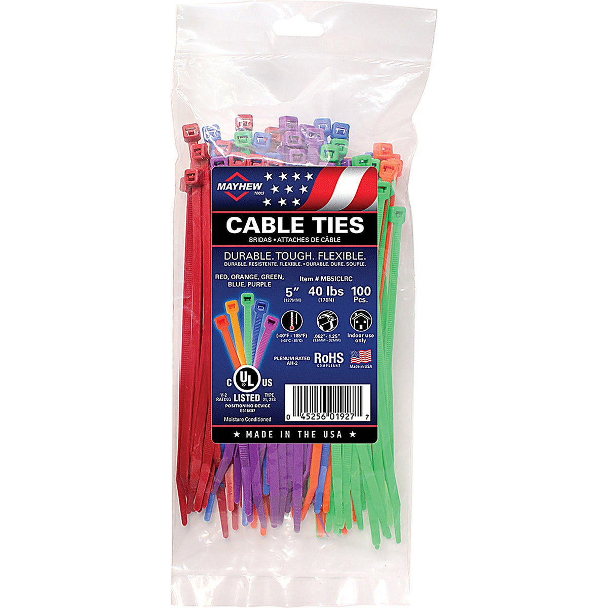 Mayhew - MB5ICLRC - Tools 5 Inch 40 lb Color Assortment Cable Tie