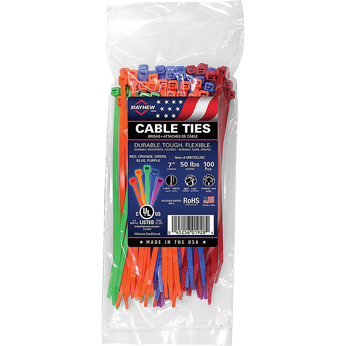 Mayhew - MB7SCLRC - Tools 7 Inch 50 lb Color Assortment Cable Tie
