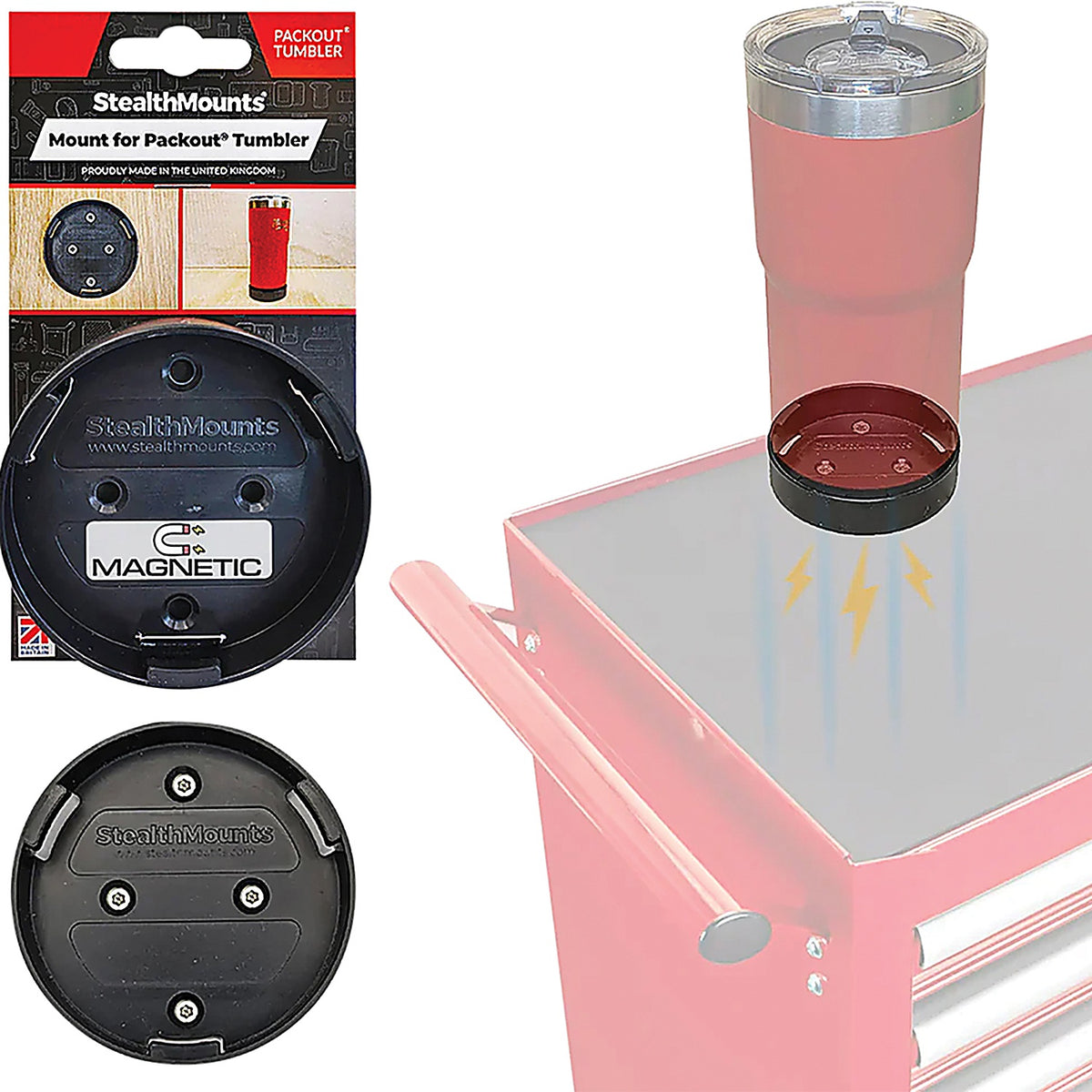 StealthMounts - MW-PAC-CUP-LF-1-MG - Magnetic Tumbler Holder for Milwaukee Packout Tumbler (1 Pack)
