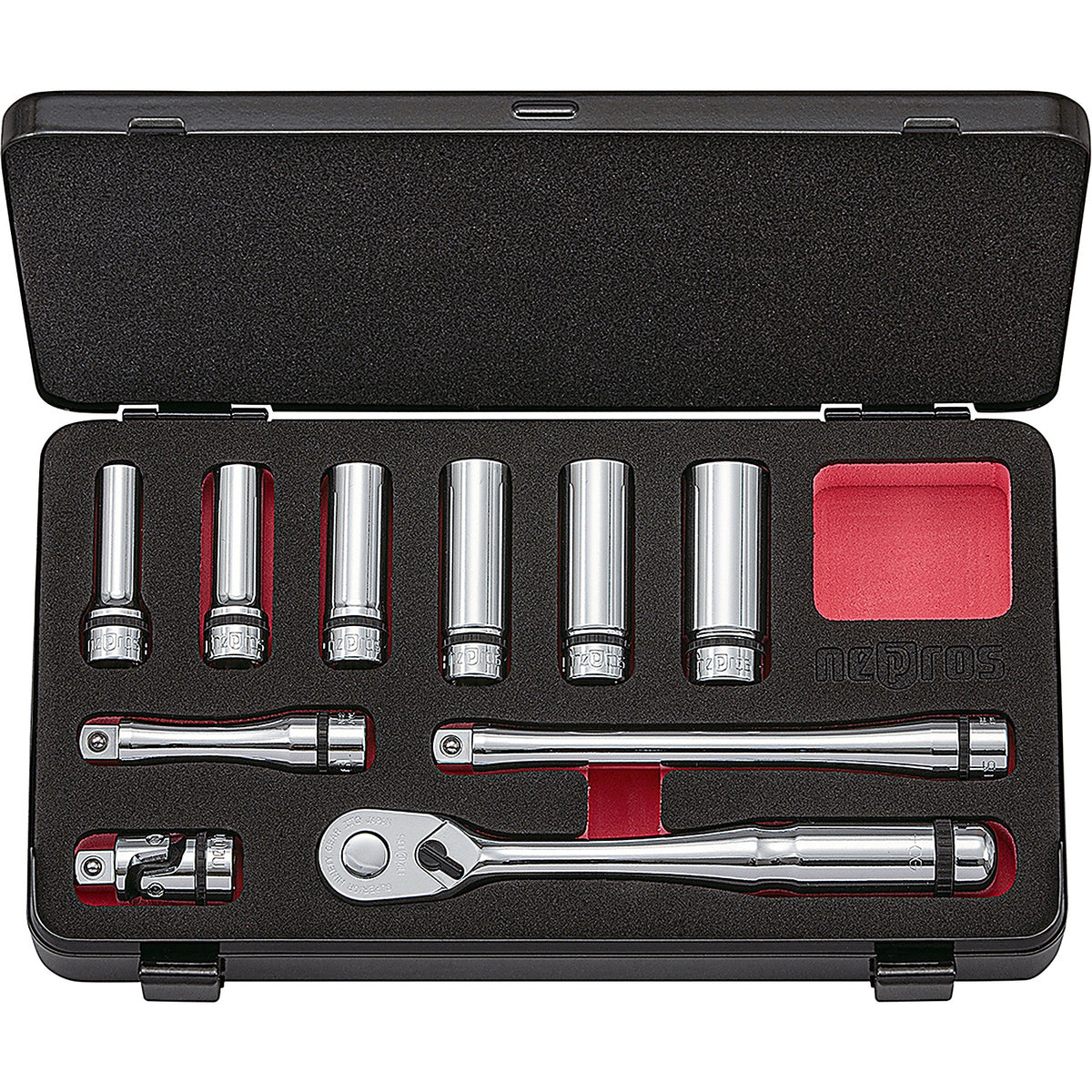 Nepros - NTB3L10CZ - Socket Set 3/8 Inch Drive Deep Case 10 Piece