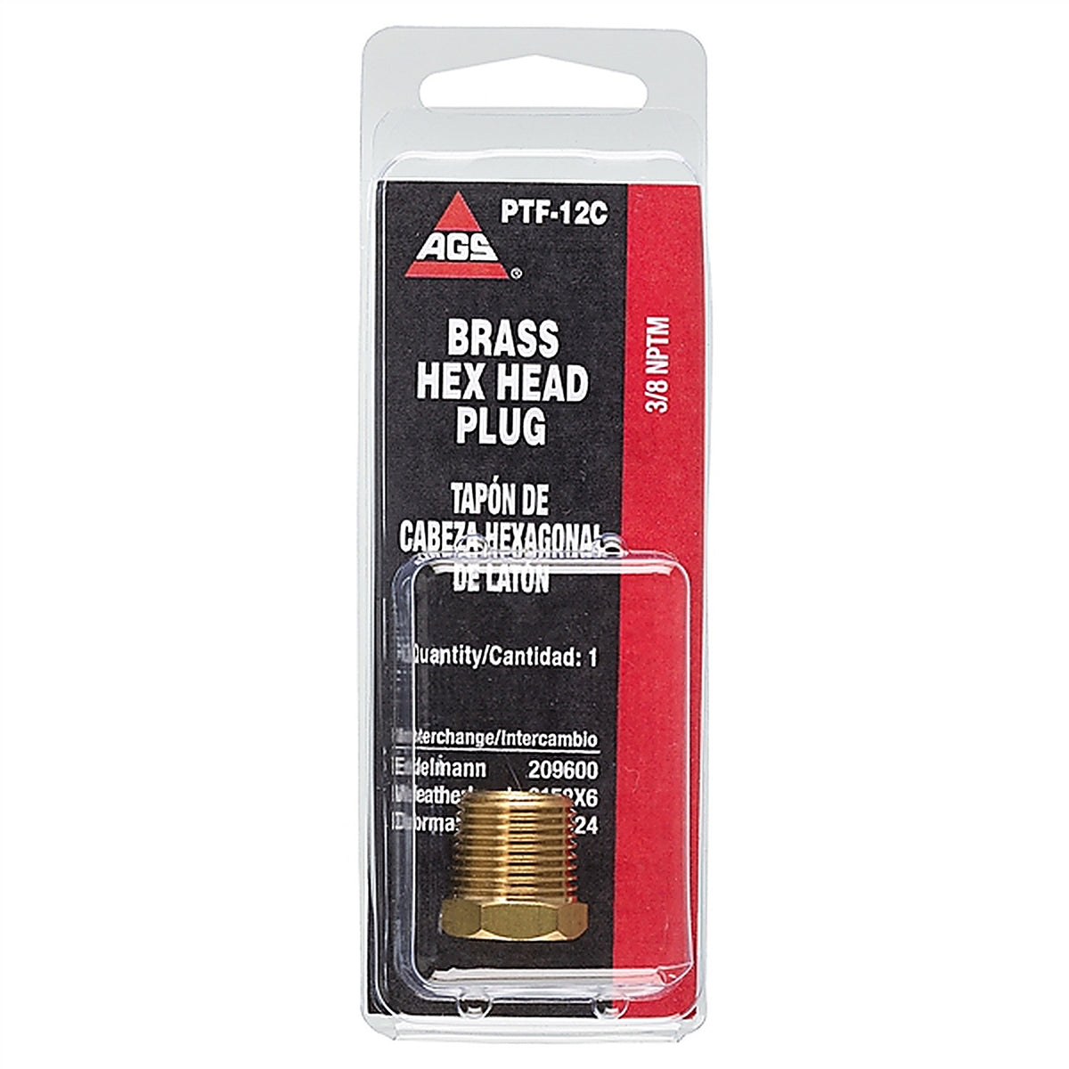 AGS - PTF-12B - Brass HEX Plug, Male (3/8-18 NPT), 1/Bag