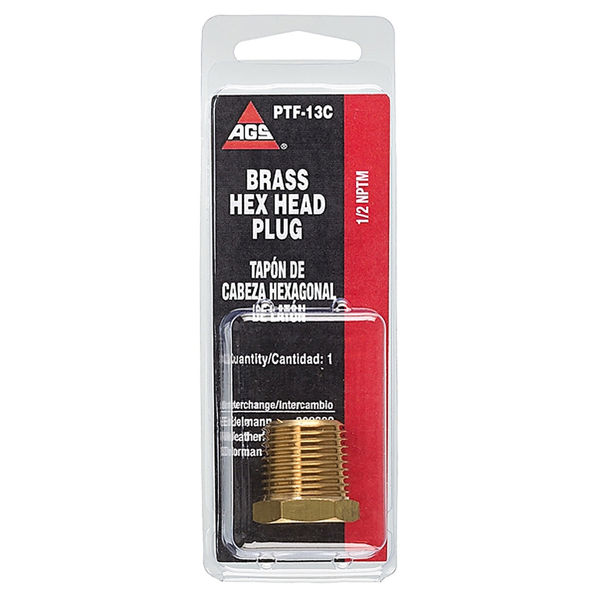 AGS - PTF-13B - Brass HEX Plug, Male (1/2-14 NPT), 1/Bag