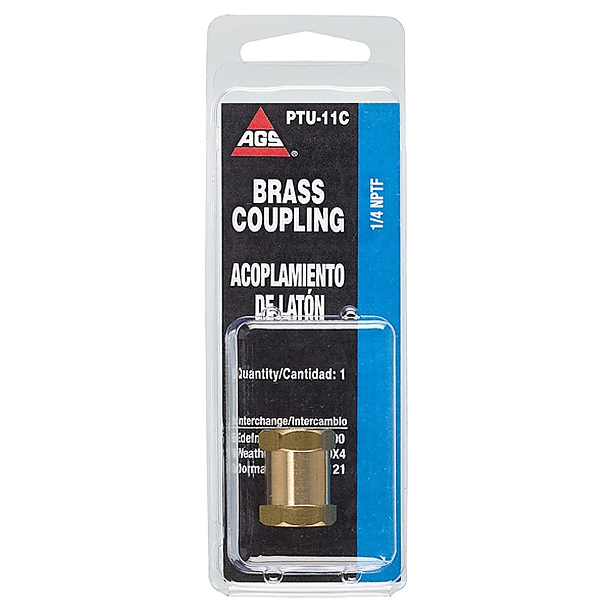 AGS - PTU-11B - Brass Coupling, Female (1/4-18 NPT), 1/Bag