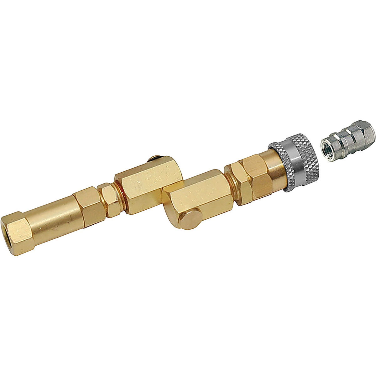Tracerline - TP28 - Brass, Swivel-Type R-1234Yf Coupler for Ev/Hybrid with Check Valve and Purge Fitting.