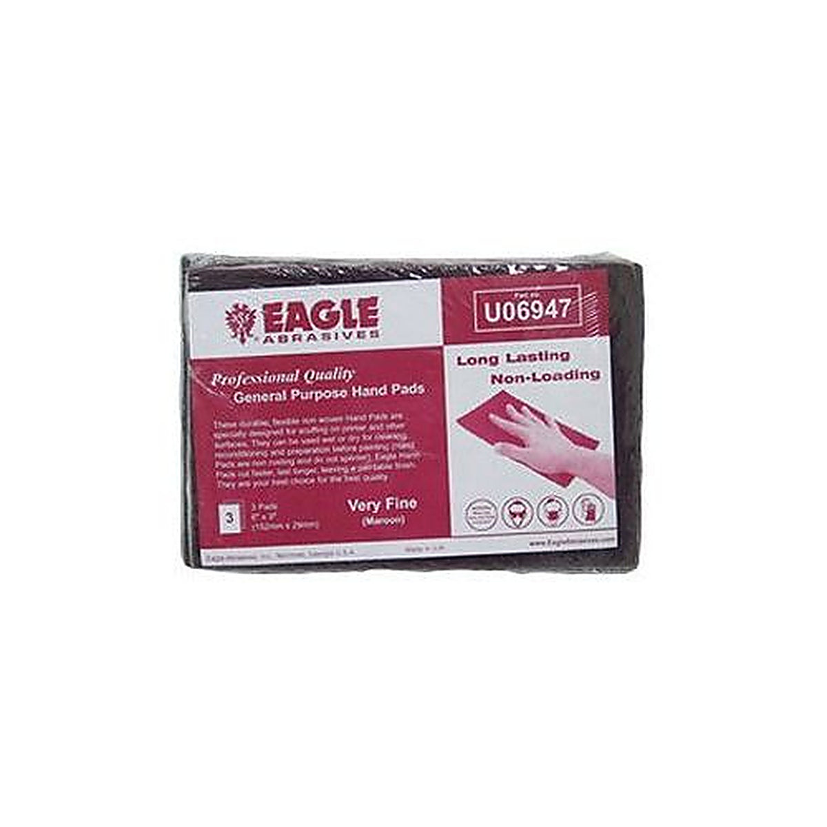 Eagle Abrasives - U06947 - Kovax Scuff Hand Pad, 6 Inch W X 9 Inch L, Very Fine, Nylon Fiber Abrasive, Maroon