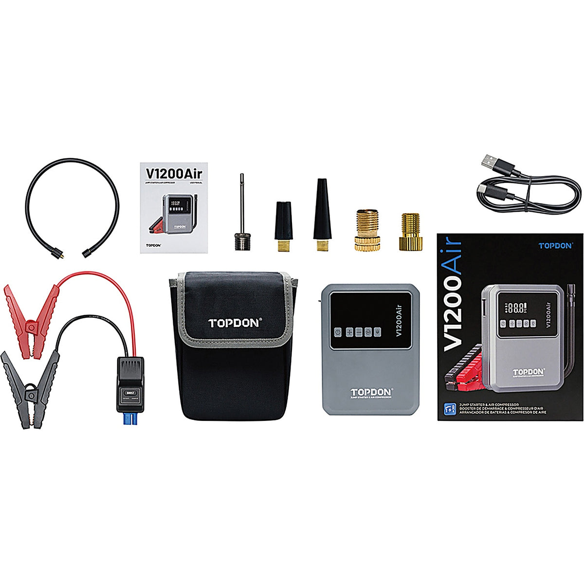 TOPDON - V1200AIR - 2-In-1 1200 Peak Amp Jump Starter & Tire Inflator