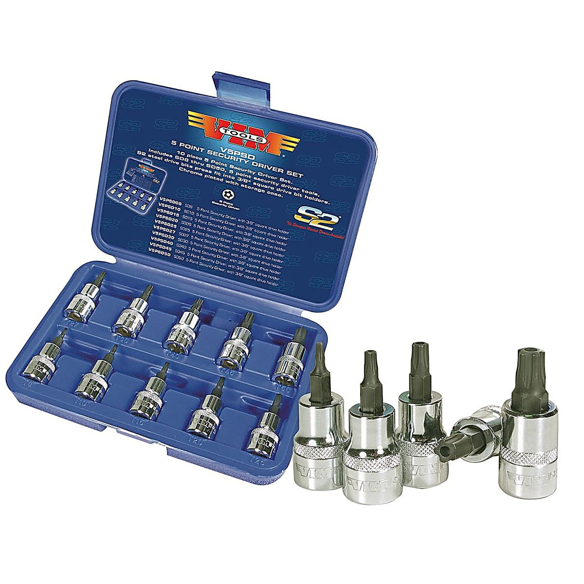 VIM Tools - V5PSD - 10 Piece 5 Lobe Tamperproof Star Plus Security Driver Set