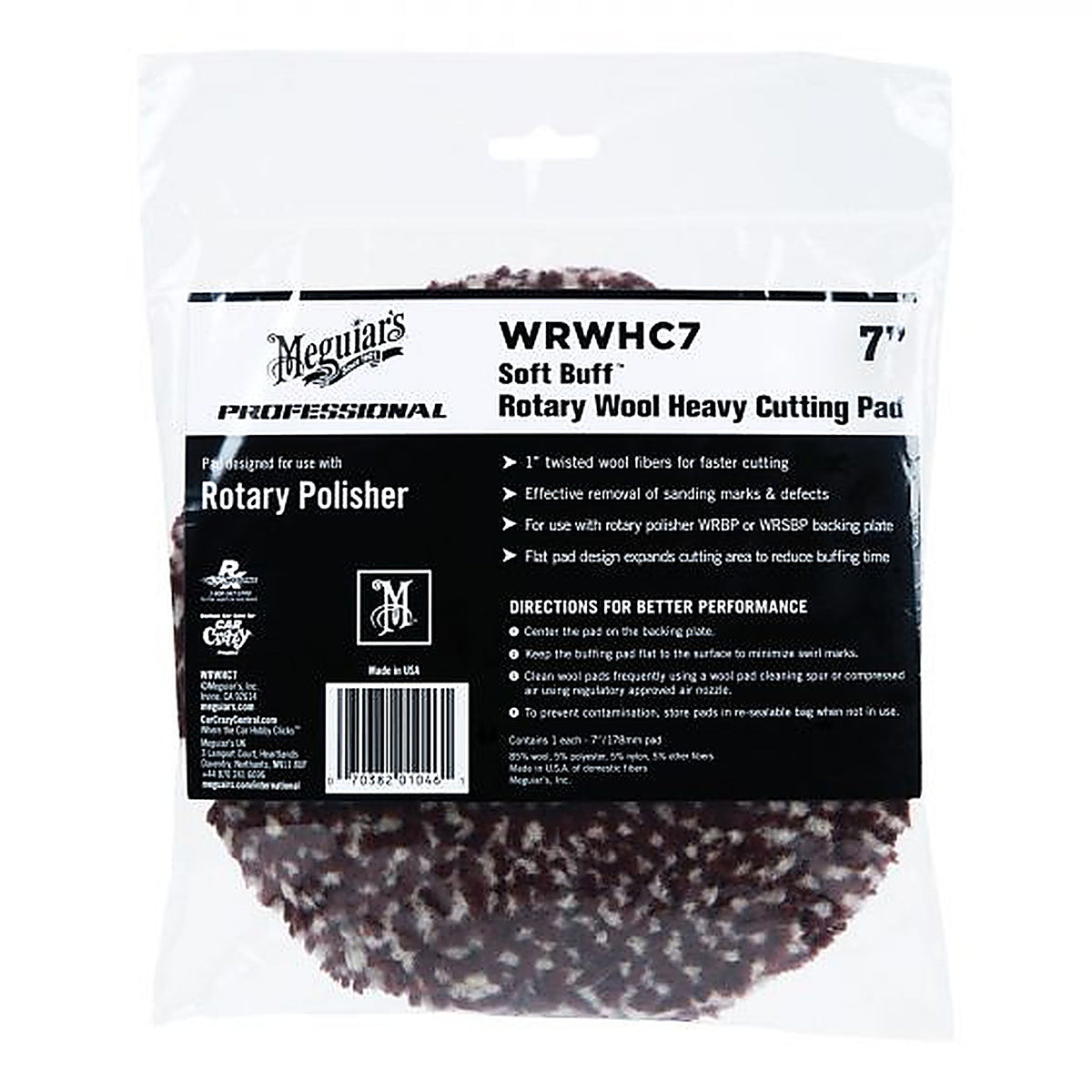 Meguiars - WRWHC7 - Soft Buff Rotary Heavy Cutting Pad, 7 Inch Diameter, Wool Pad